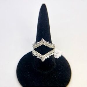 Moissanite Ring Guard Enhancer 2-Piece V Band 18K White Gold Over 925 Silver GRA